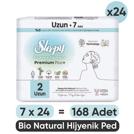 Sleepy Bio Natural Premium Plus Hijyenik Ped Uzun 7x24 Ped (168 Adet)