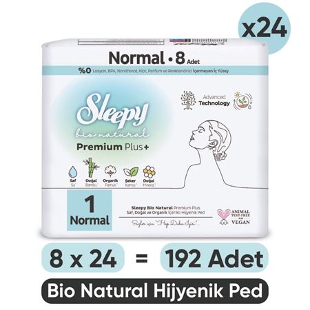 Sleepy Bio Natural Premium Plus Hijyenik Ped Normal 8x24 Ped (192 Adet)