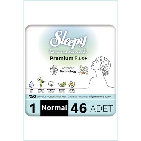 Sleepy Bio Natural Premium Plus Hijyenik Ped Mega Paket Normal 46 Adet
